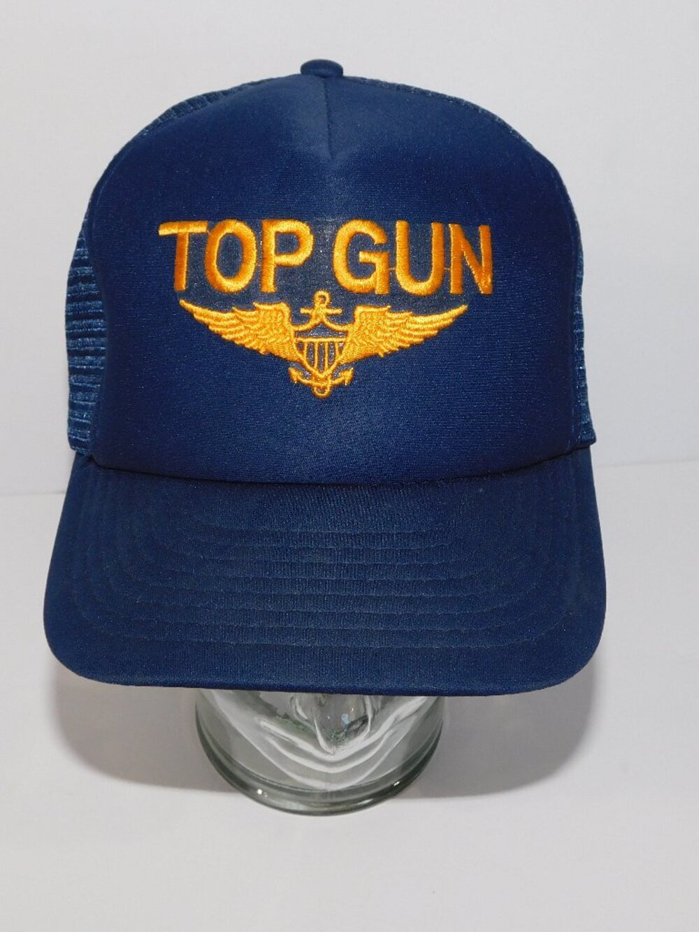 VTG 80s Official TOP GUN Movie Blue Gold Trucker hat Paramount Promotional